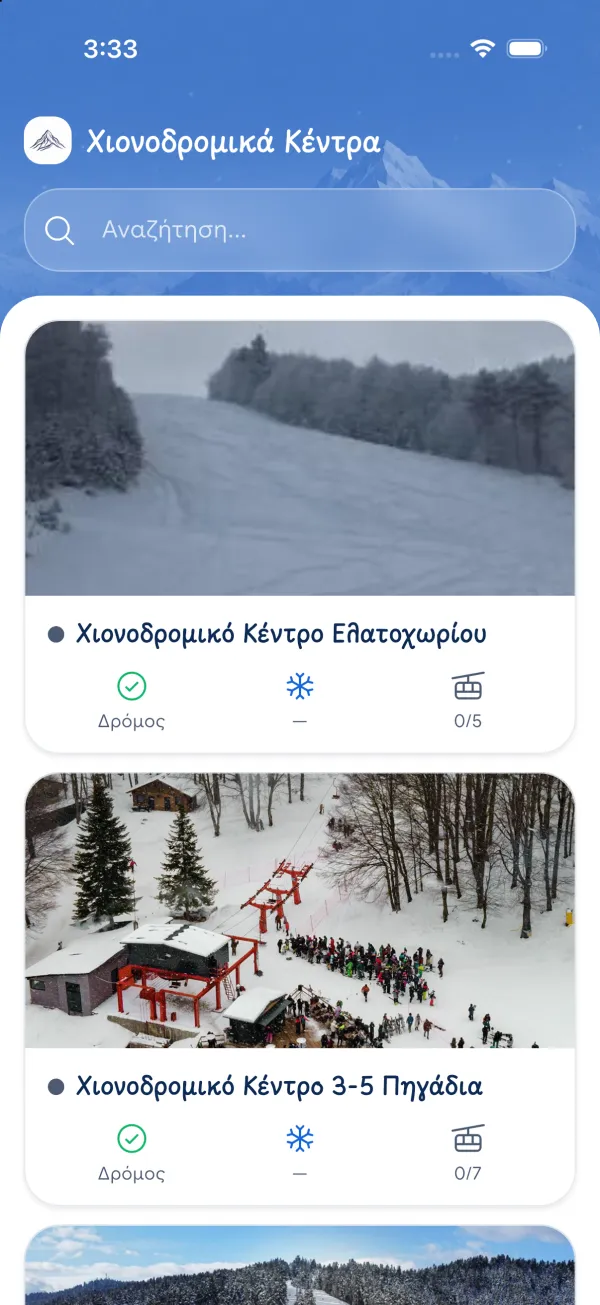 Live κατάσταση δρόμου, χιονιού και αναβατήρων