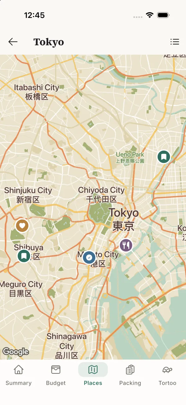 Every booking and place pinned on the map